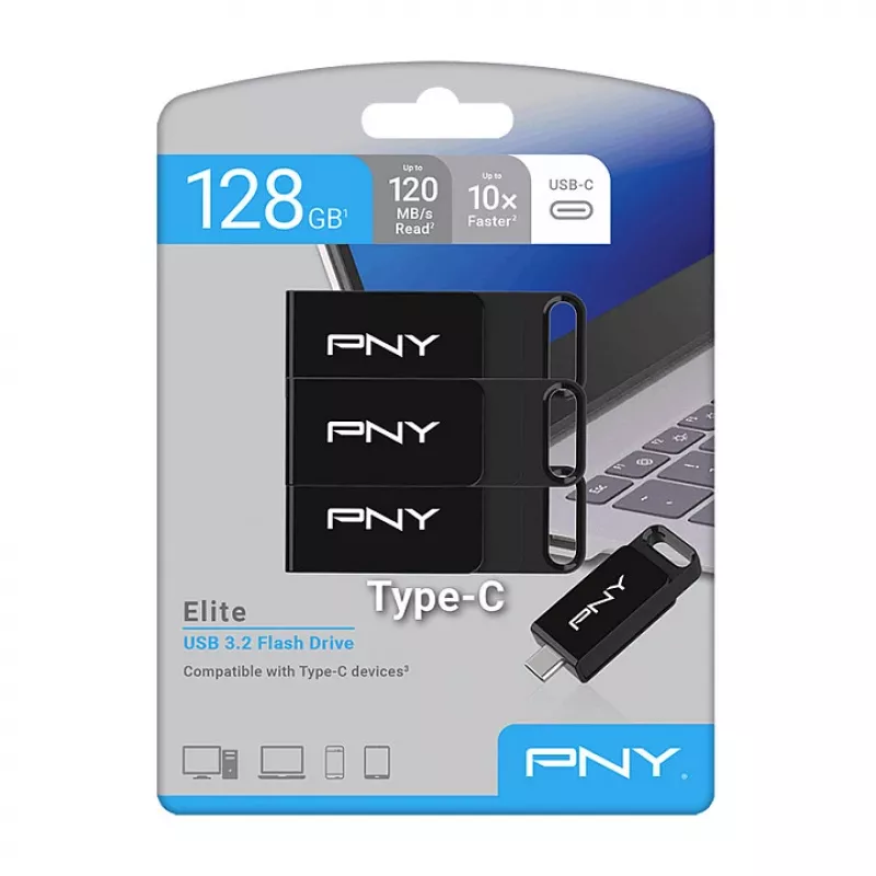 PNY Elite 128 GB USB-C 3.2 Gen 1 memoria USB, pack de 3 (Retail)