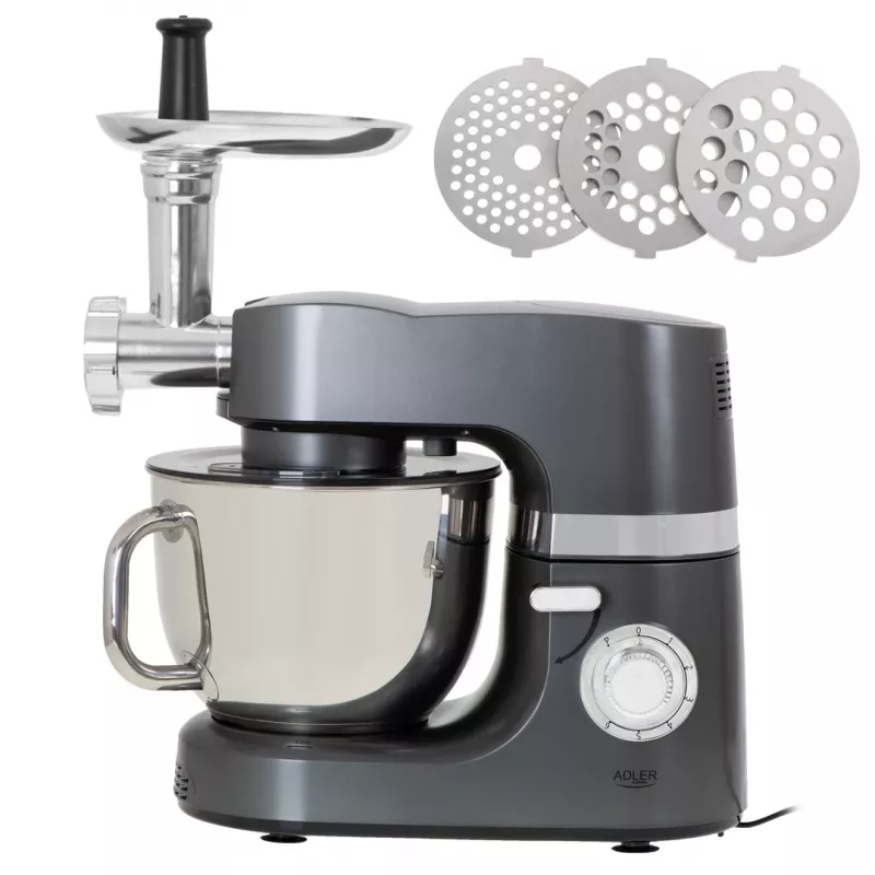 Robot de cocina Adler AD 4221 — bol de acero inoxidable de 7 L, 1200 W, 6 velocidades, batidor planetario