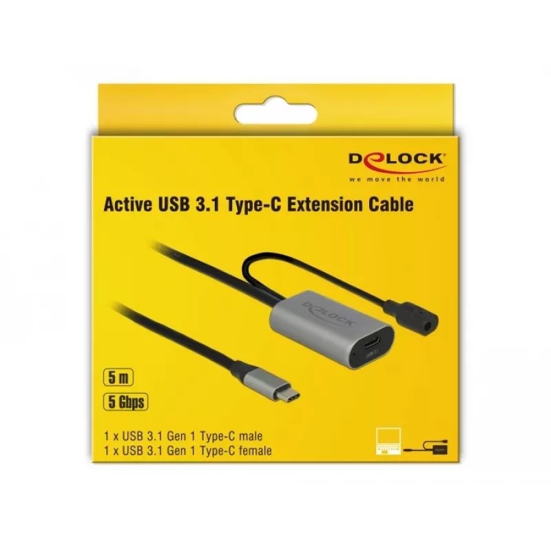 Delock USB-C Cable alargador activo, 5 m, USB 5 Gbps (USB-20225 / 85392)
