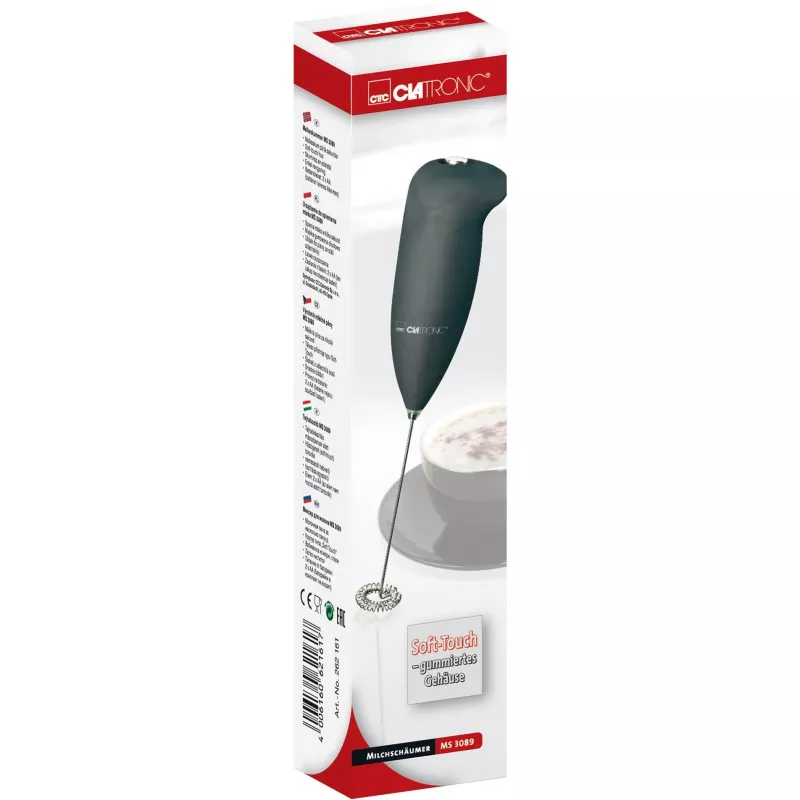 Clatronic MS 3089 Espumador de leche a pilas, negro/acero inoxidable