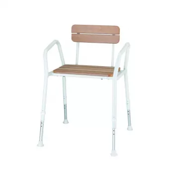 Taburete de ducha de madera con respaldo