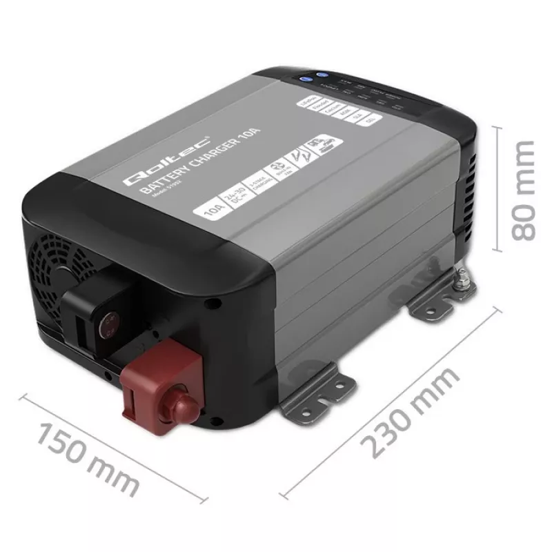 Qoltec 51952 cargador inteligente Monolith para baterías LiFePO4/AGM/GEL/SLA, 10 A, 24 V