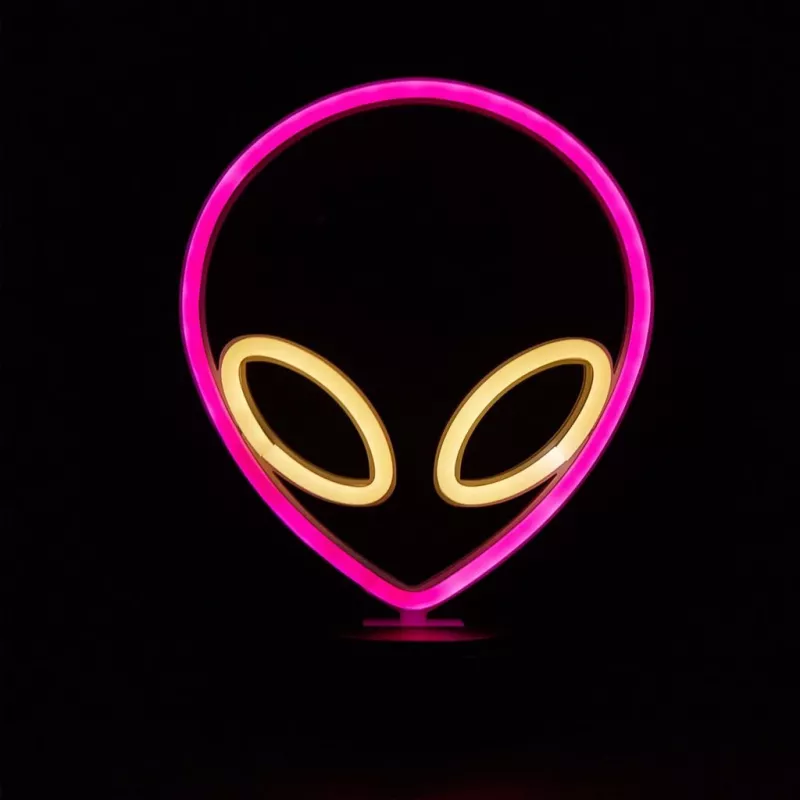 Lámpara de mesa MANTA SNL86PK Style Neon Lights UFO rosa – lámpara de neón decorativa en rosa
