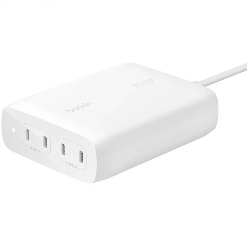 Belkin BoostCharge Pro cargador de pared GaN USB-C de 4 puertos y 200 W, blanco (WCH015VFWH)