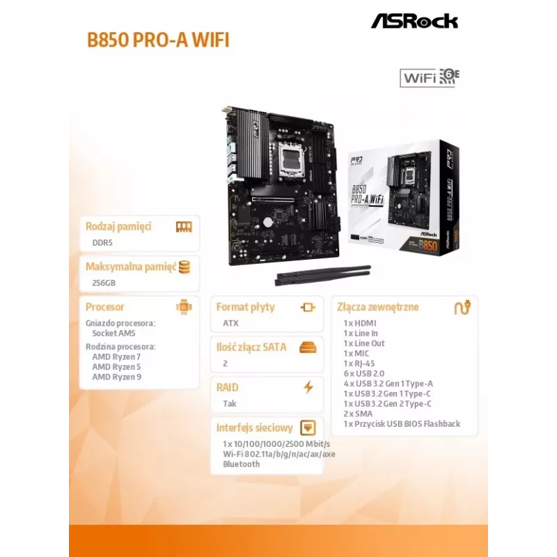 Placa base ASRock B850 Pro-A WiFi AMD B850 socket AM5 ATX