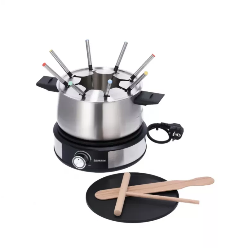 Severin FO 2471 combinación de fondue y crepes, negro/acero inoxidable