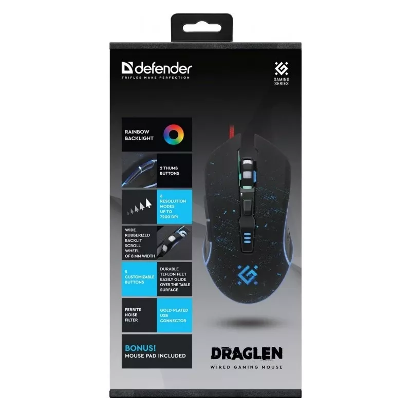 RATÓN GAMING CON CABLE DRAG LEN GM-907