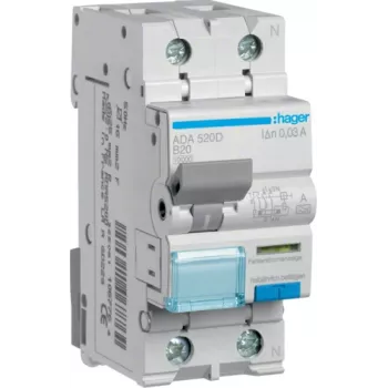 Interruptor RCBO Hager 1P+N 10kA B-20A 30mA ADA520D (ADA520D)