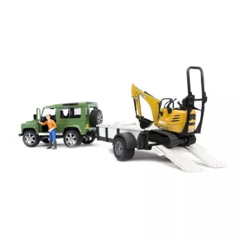 BRUDER Land Rover Defender con remolque CAT y figura vehículo de juguete