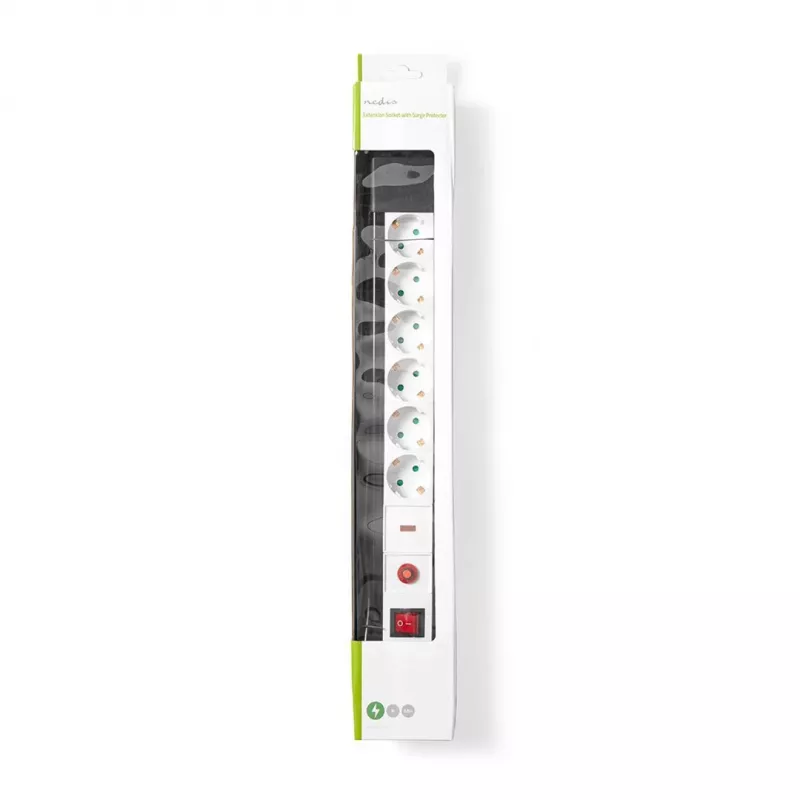 Nedis EXS630SPF1PRO Alargador 3 m 6 tomas AC para interior Negro, Blanco
