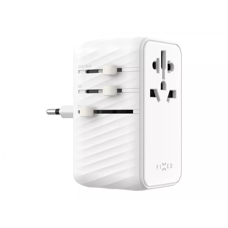 Adaptador de viaje FIXED Voyager 85W para EU, UK y USA/AUS, con 4xUSB-C y 1xUSB salida | Adaptador