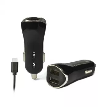 Cargador de coche 2xUSB + USB-C 2,1A negro