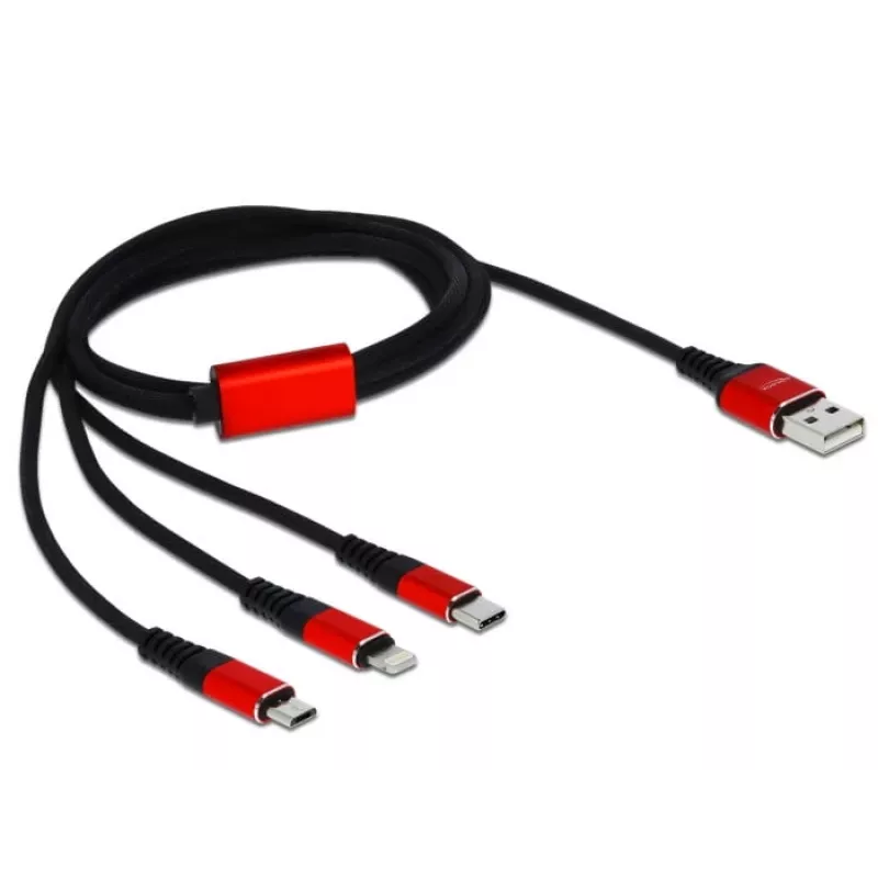 DeLOCK - cable solo para carga - Lightning / USB - USB (M) a Micro-USB tipo B, Lightning, USB-C (M) - 1,0 m - apantallado - negro (85892)