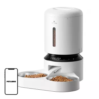 Comedero automático Aptel Granary con doble cuenco 5 L, blanco