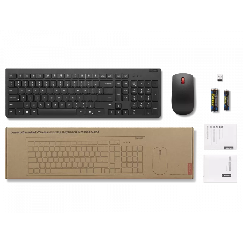 Teclado y ratón Lenovo inalámbricos negros