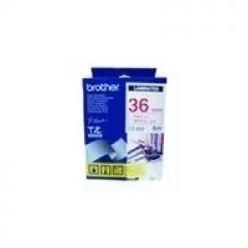 Cinta de etiquetar laminada brillante Brother - 36 mm, rojo sobre blanco cinta de etiquetas TZ