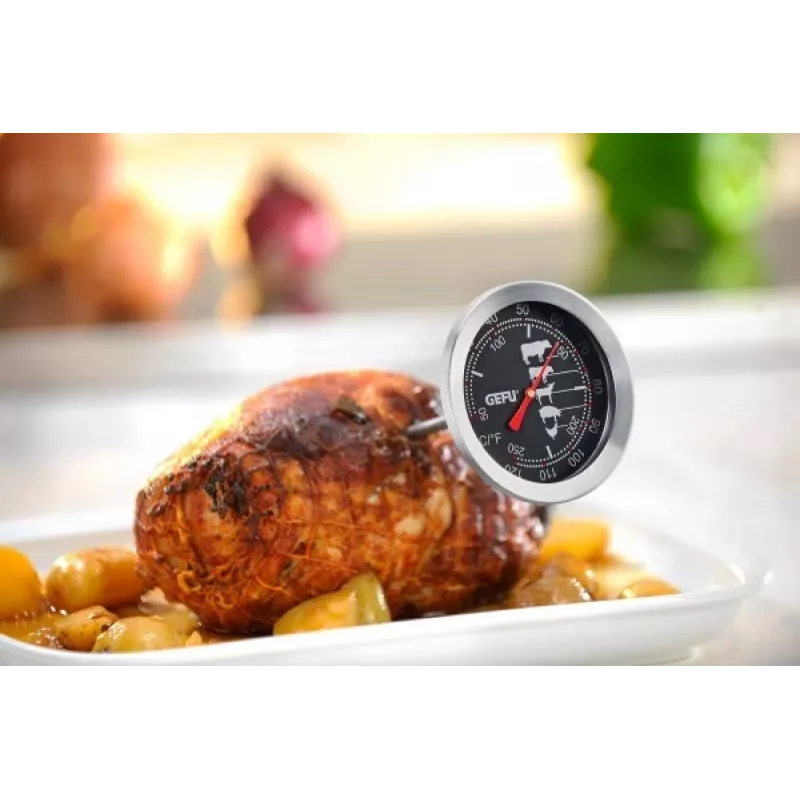 Termómetro alimentario analógico GEFU MESSIMO 10–120 °C, acero inoxidable, negro