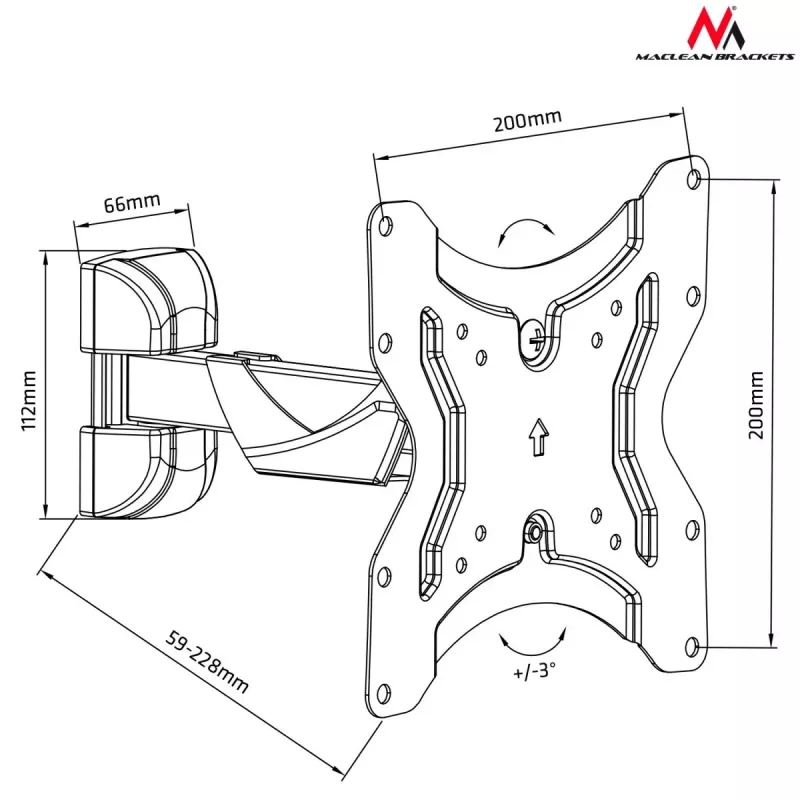 Maclean MC-741 soporte de pared para TV de 13–42 pulgadas (33–106,7 cm), VESA 75×75–200×200, máx. 25 kg, distancia a la pared 5,9–22,8 cm, negro