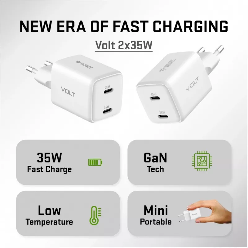 Cargador de pared USB-C YENKEE G35D 2x18W Power Delivery 3.0 3A