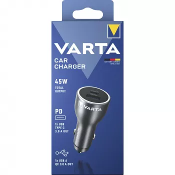 Cargador de coche Varta 57933101111, 45W totales, 1× USB-A, 1× USB-C