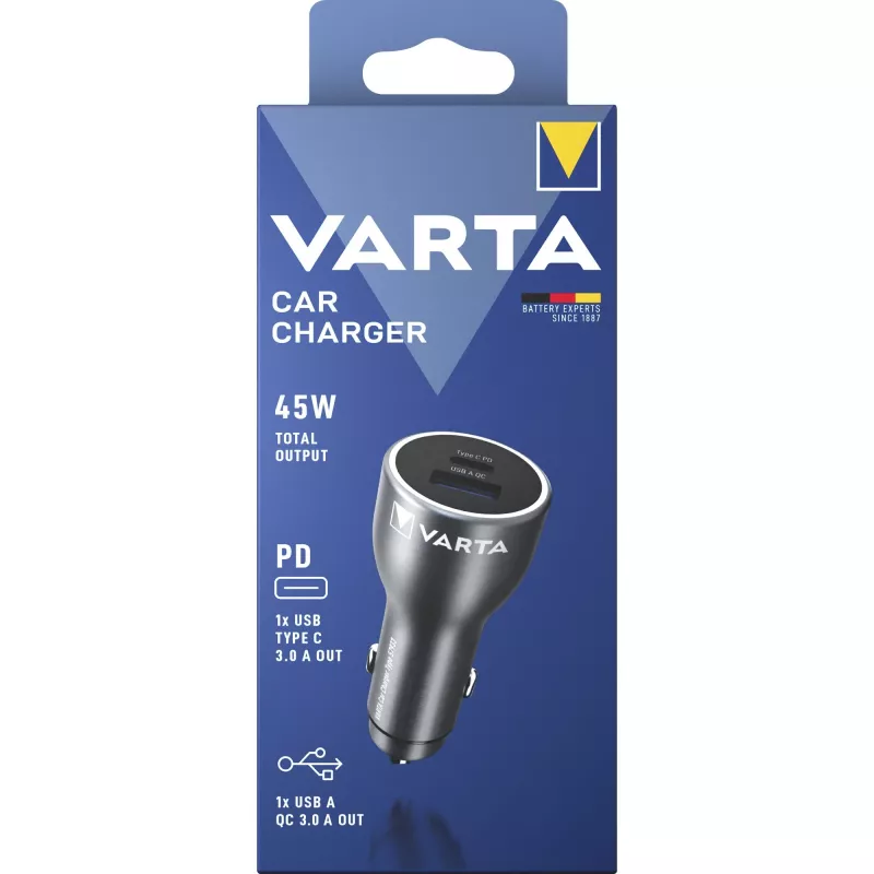 Cargador de coche Varta 57933101111, 45W totales, 1× USB-A, 1× USB-C
