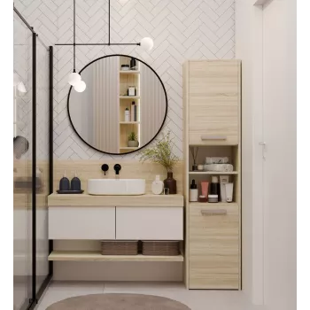 Armario de baño de pie Top e shop S40 SONOMA — marco color roble, de pie, 6 baldas, 400×300×1700 mm