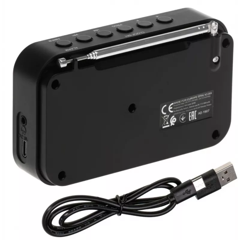 Adler AD 1907 radio digital PLL, AM/FM, 40 presintonías, alarma con repetición, USB-C, batería recargable integrada, conector de 3,5 mm, blanco/negro