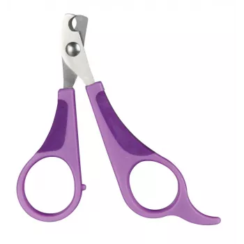Tijera de aseo para mascotas Trixie 6285, hojas de acero inoxidable, puntas redondeadas, para diestros, 80 mm, mango antideslizante, varios colores