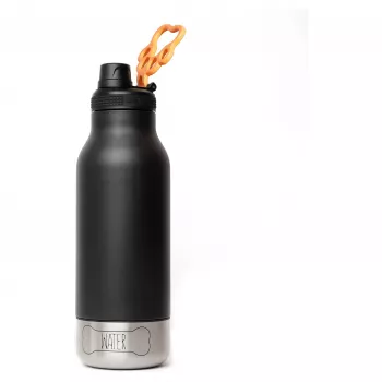 Asobu - Dog Bowl Buddy - Botella de acero inoxidable con 2 comederos negra