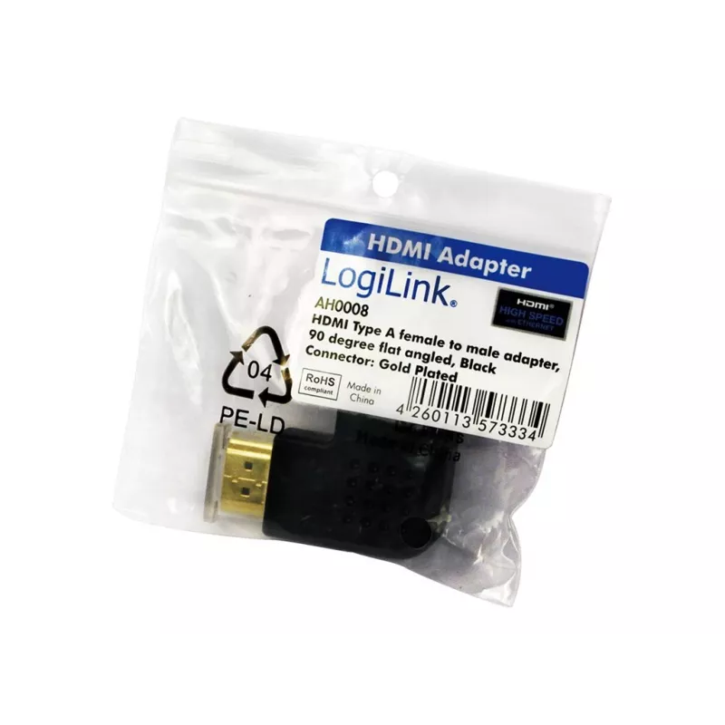 Adaptador de acoplamiento HDMI LOGILINK AH0008 — HDMI a HDMI, negro, contactos dorados
