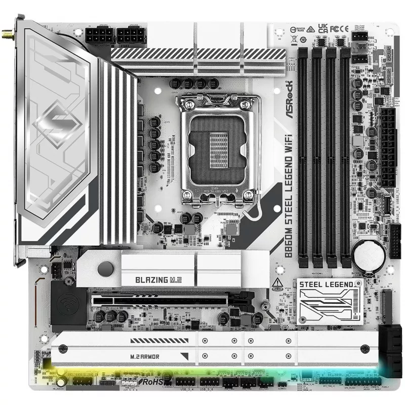Placa base ASRock B860M Steel Legend WiFi — Intel B860, LGA 1851, micro‑ATX, DDR5, 4 DIMM, Wi‑Fi 6E, 2.5GbE