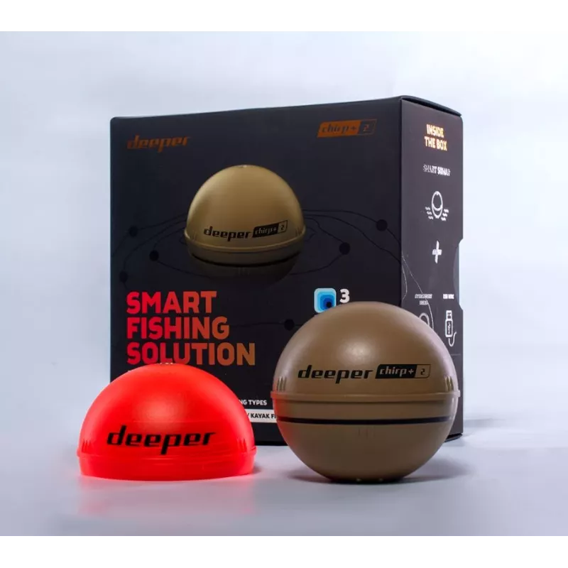 Sonda de pesca portátil Deeper CHIRP+ 2 (100 m, 675 kHz, cono de 47°, Wi‑Fi, GPS, color arena)