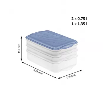 Set de recipientes de almacenamiento de alimentos Rotho Rondo 2×0,75 L + 1×1,35 L transparente azul hermético apilable