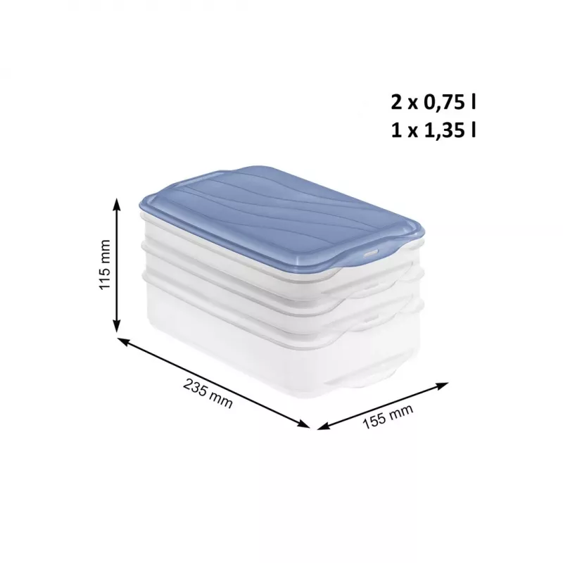 Set de recipientes de almacenamiento de alimentos Rotho Rondo 2×0,75 L + 1×1,35 L transparente azul hermético apilable