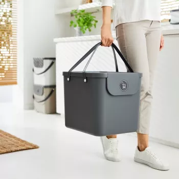 Papelera de plástico rectangular Rotho Albula 40 L, antracita, tecnopolímero, 400×358×340 mm