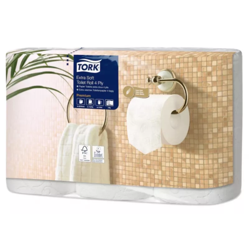 Papel higiénico Tork Premium Extra Soft Conventional T4 — rollos de 4 capas 9,7 cm x 19,1 m, paquete de 6