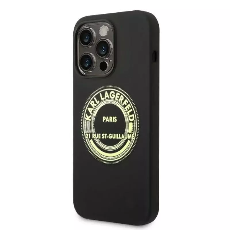 Funda blanda de silicona Karl Lagerfeld RSG negra para Apple iPhone 14 Pro KLHCP14LSRSGRCK
