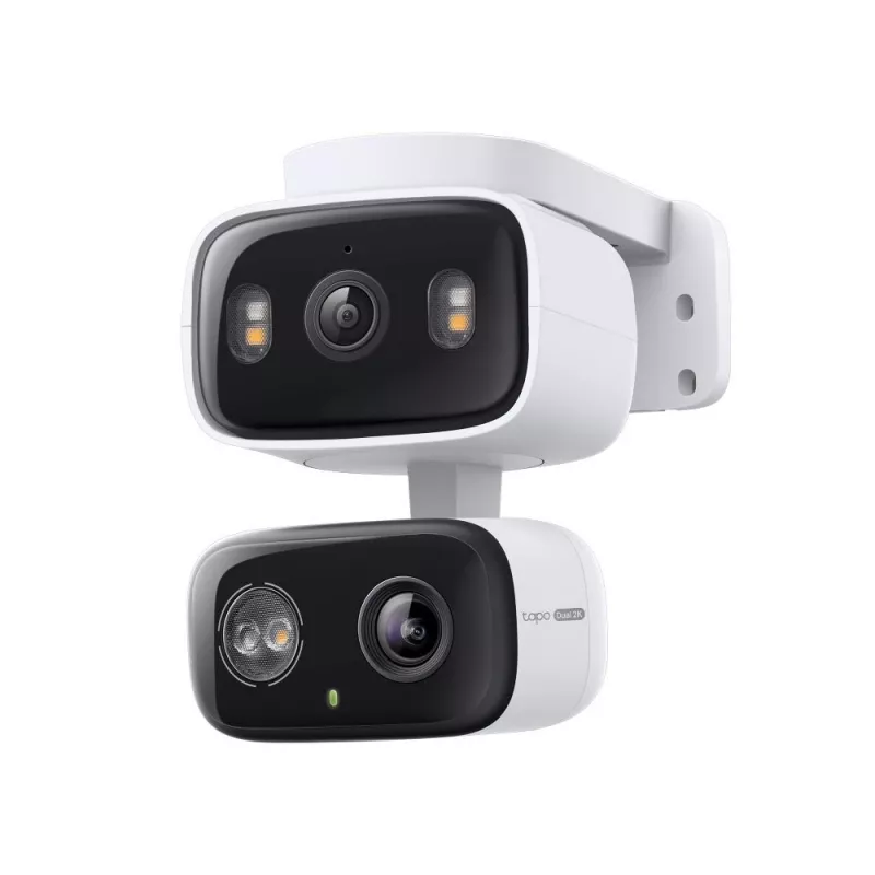 TP-Link Tapo C246D cámara de seguridad de interior / exterior con doble objetivo y movimiento horizontal/vertical, 2K 3MP (2304×1296), gran angular de 125° + teleobjetivo de 6 mm, IP65, Wi-Fi, microSD de hasta 512 GB