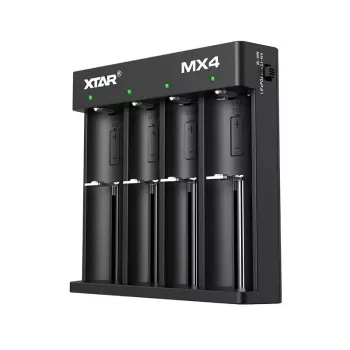 Cargador XTAR MX4 4 ranuras universal Li-Ion NiMH USB-C, negro, compatible con 4 pilas