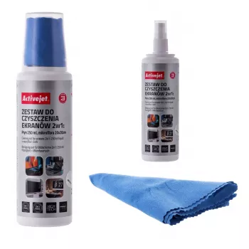 Paños y líquido de limpieza de equipos ActiveJet AOC-269, paño de microfibra 200x200 mm, spray 250 ml, 2 uds.