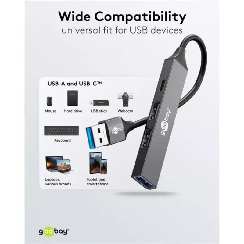 Hub USB Goobay Slim de 4 puertos, USB-A a USB-C™/USB-A, USB 3.2 (74458)