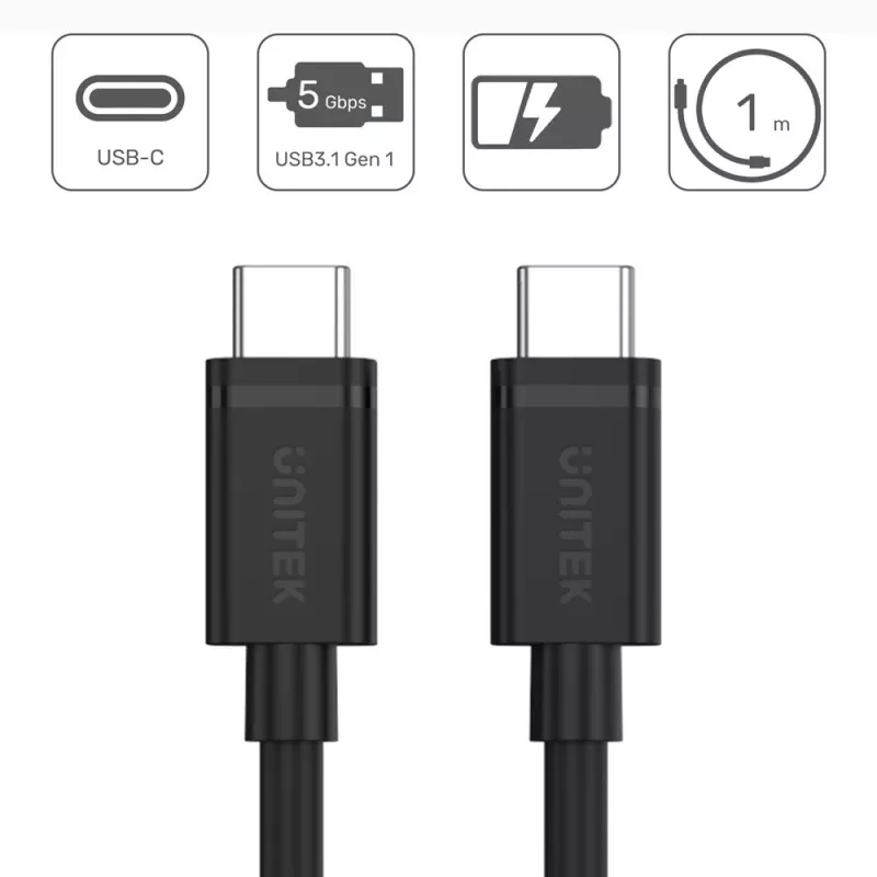 Cable USB Unitek Y-C477BK USB 3.2 Gen 1 1m USB C negro
