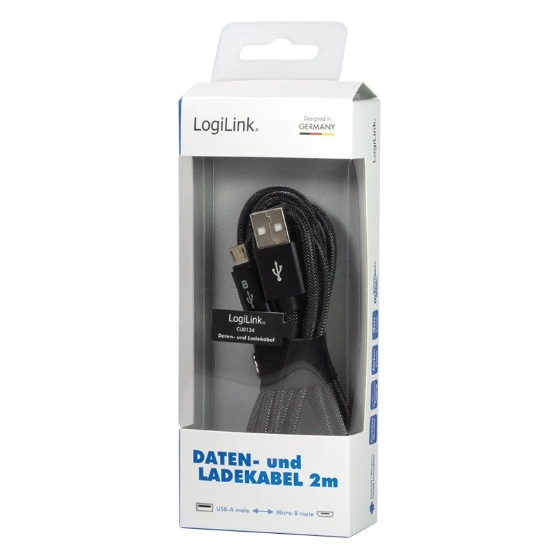 Cable de sincronización y carga USB-A a conector macho Micro-B 2m