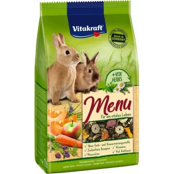 Alimento completo en pellets para conejos Vitakraft Menu Vital 3 kg — adultos, sabor cereales, 12,5% fibra bruta, apoyo digestivo, saco