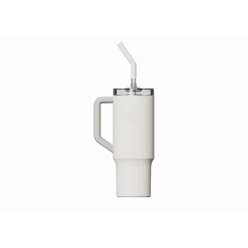 Vaso con pajita térmico Xiaomi Straw Mug White 1 L — interior de acero inoxidable, a prueba de fugas, 240×132×97 mm