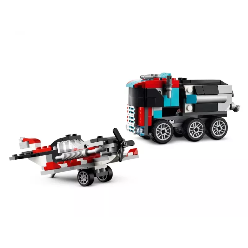 LEGO Creator 3-in-1 31146 Camión de plataforma con helicóptero
