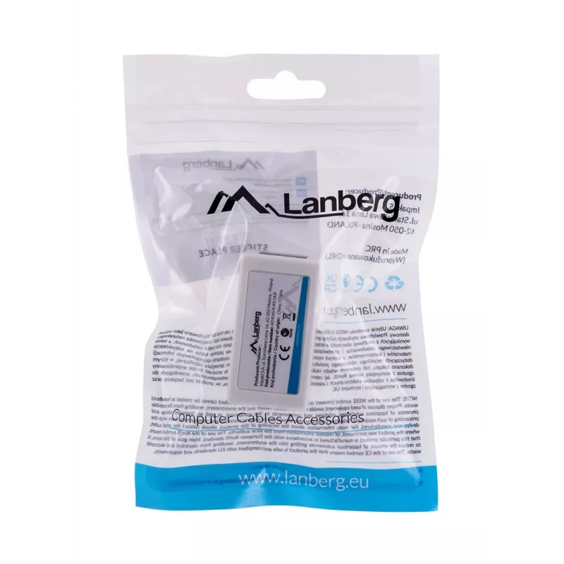 Adaptador de cambio de sexo de cable LANBERG RJ-45 a RJ-45, conector hembra–conector hembra, U/UTP Cat5e, blanco