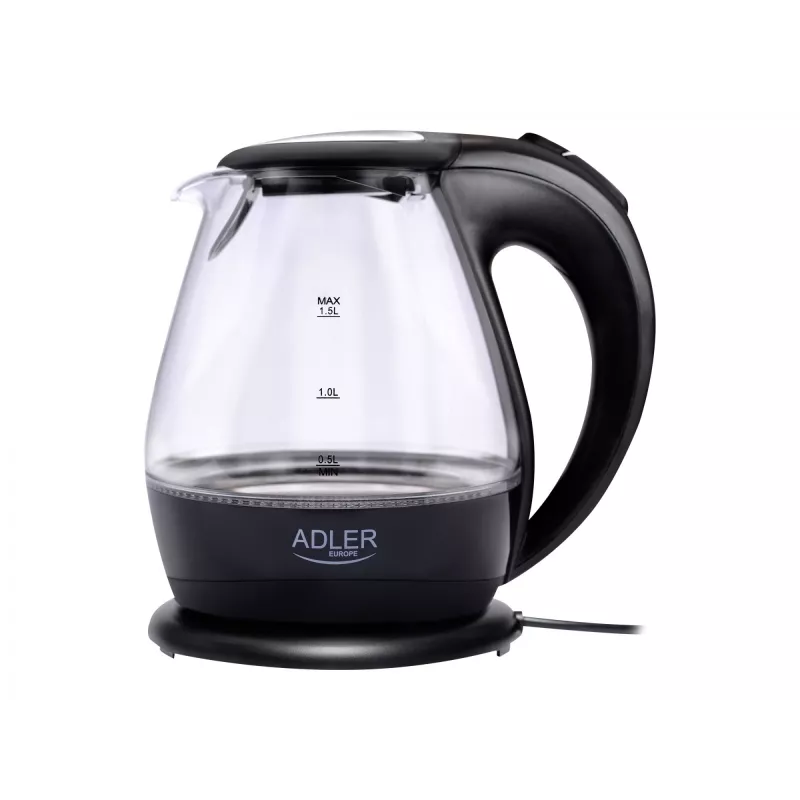 Hervidor de agua | Adler | Hervidor de agua | AD 1224 | Estándar | 2000 W | 1,5 L | Vidrio | Base giratoria 360° | Negro