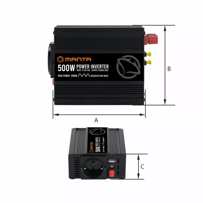 Inversor de corriente MANTA MPI500M 500W potencia continua / 1000W potencia máxima CC a CA