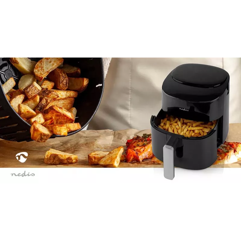 Freidora de aire Nedis KAAF160BK, cesta única, 4,2 L, 1300 W, Negro